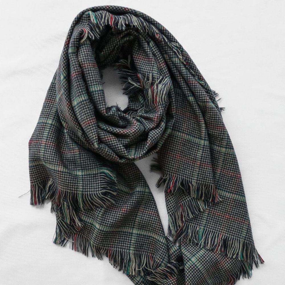 Red, Green, and Navy Plaid Unbranded Scarf - 8 ft x 3 ft